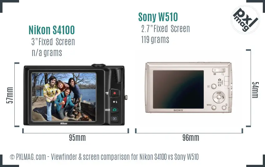 Nikon S4100 vs Sony W510 Screen and Viewfinder comparison