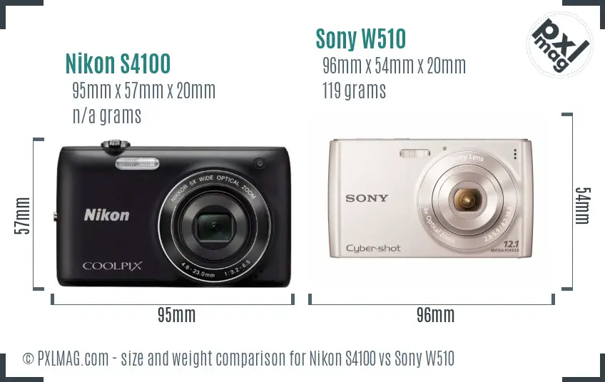 Nikon S4100 vs Sony W510 size comparison