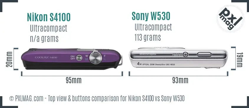 Top view design and control layout comparison between Nikon S4100 and Sony W530