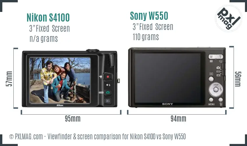 Nikon S4100 vs Sony W550 Screen and Viewfinder comparison