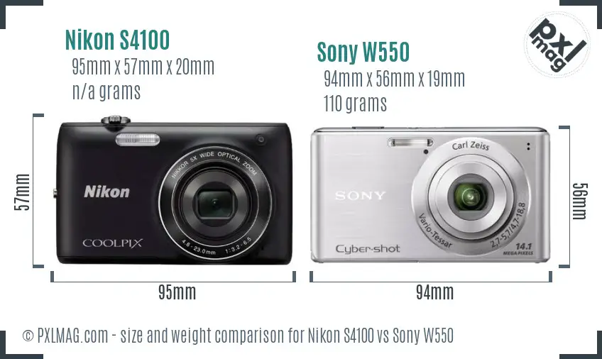 Nikon S4100 vs Sony W550 size comparison