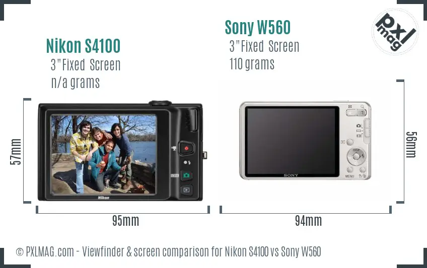 Nikon S4100 vs Sony W560 Screen and Viewfinder comparison