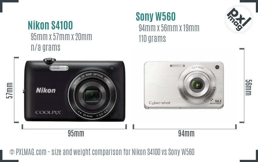 Nikon S4100 vs Sony W560 size comparison