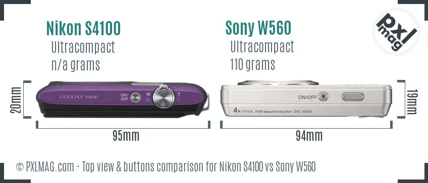 Nikon S4100 vs Sony W560 top view buttons comparison