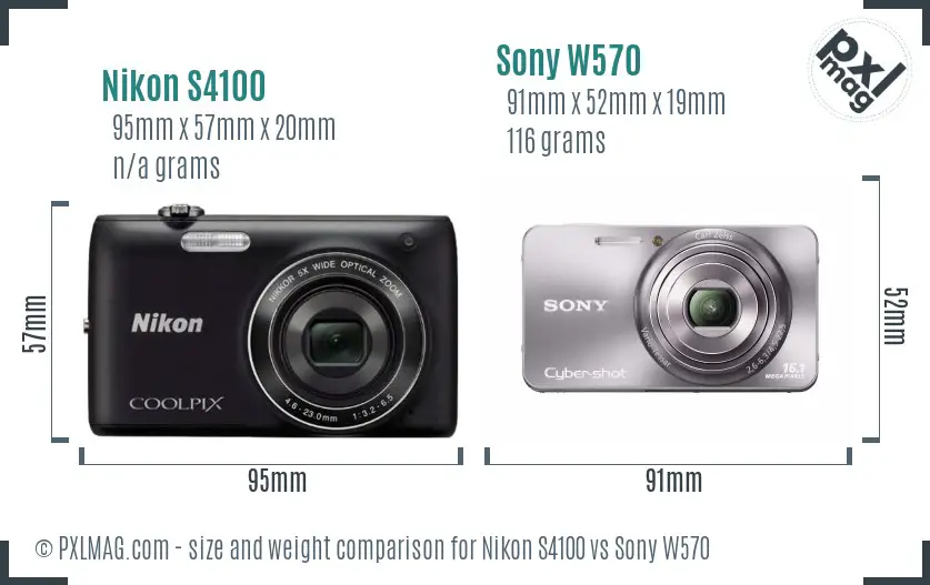 Nikon S4100 vs Sony W570 size comparison
