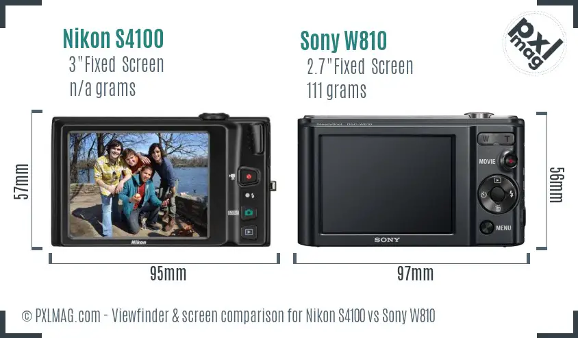 Nikon S4100 vs Sony W810 Screen and Viewfinder comparison