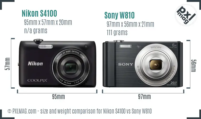 Nikon S4100 vs Sony W810 size comparison