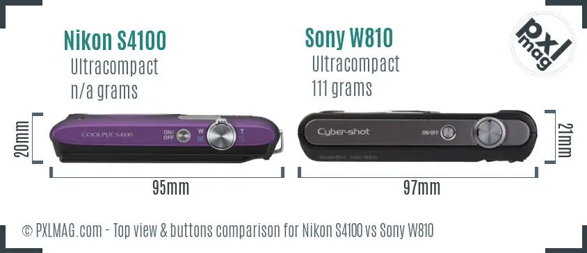 Nikon S4100 vs Sony W810 top view buttons comparison