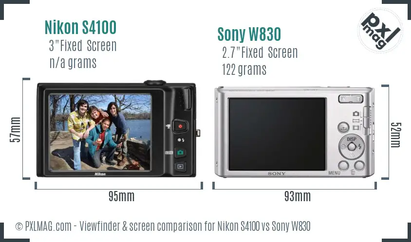 Nikon S4100 vs Sony W830 Screen and Viewfinder comparison