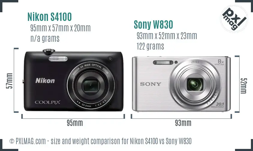 Nikon S4100 vs Sony W830 size comparison