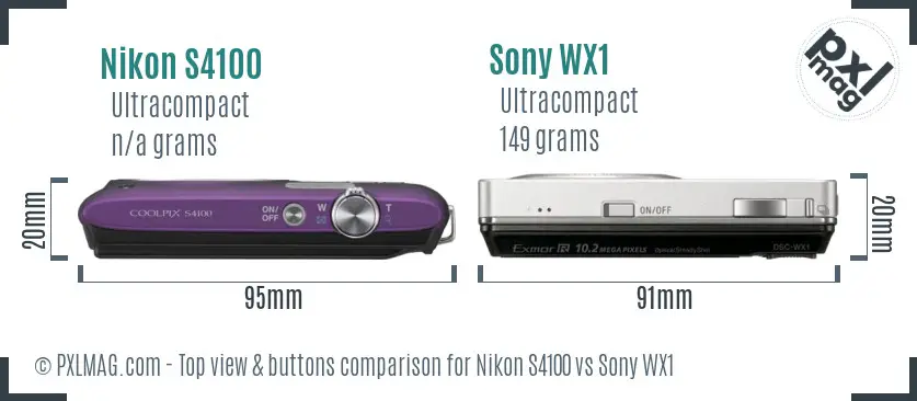 Nikon S4100 vs Sony WX1 top view buttons comparison