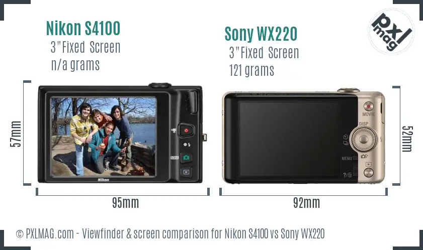 Nikon S4100 vs Sony WX220 Screen and Viewfinder comparison