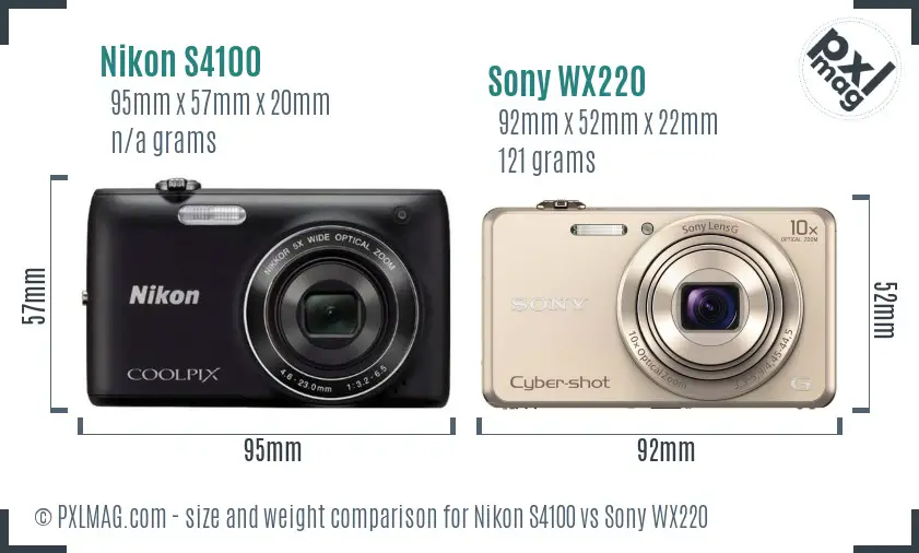 Nikon S4100 vs Sony WX220 size comparison