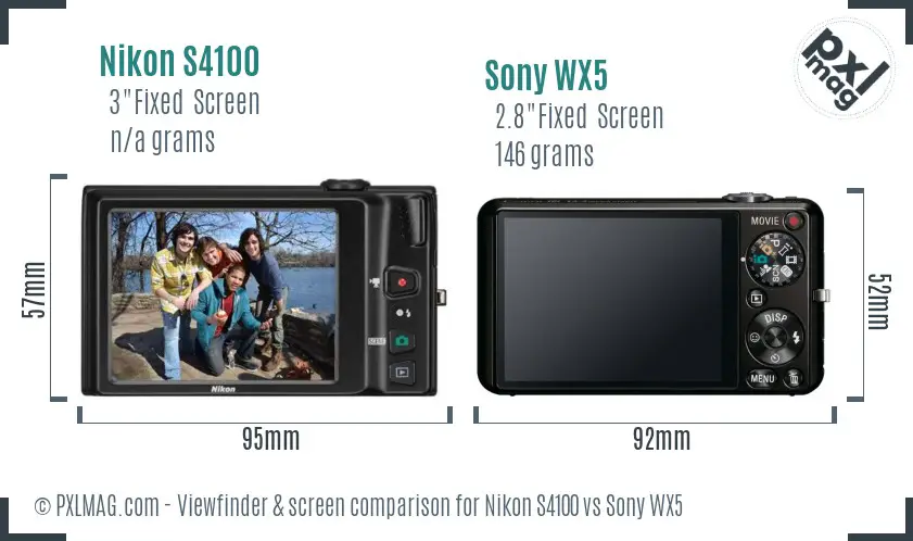 Nikon S4100 vs Sony WX5 Screen and Viewfinder comparison