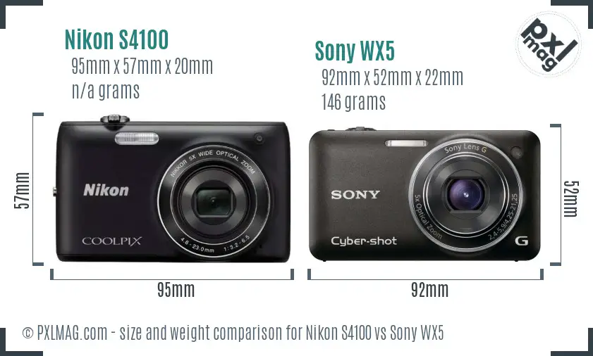 Nikon S4100 vs Sony WX5 size comparison