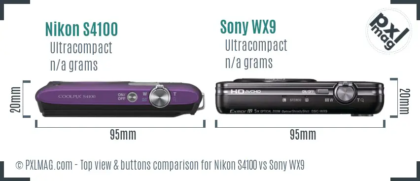 Nikon S4100 vs Sony WX9 top view buttons comparison