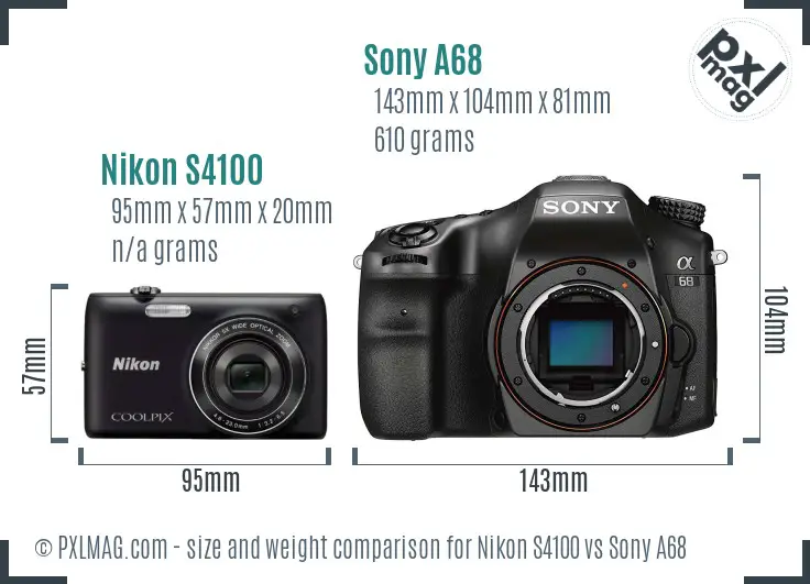 Nikon S4100 vs Sony A68 size comparison