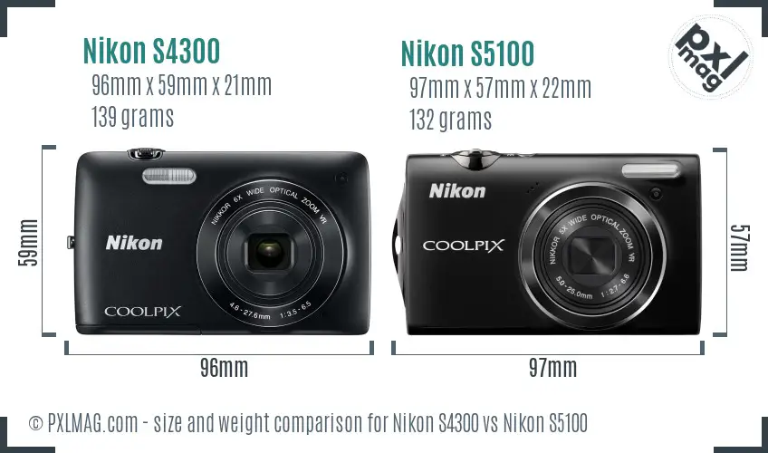 Nikon S4300 vs Nikon S5100 size comparison