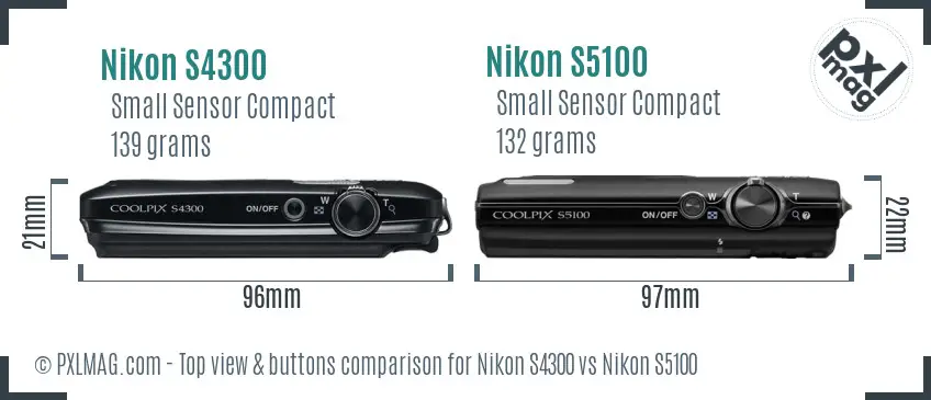 Nikon S4300 vs Nikon S5100 top view buttons comparison
