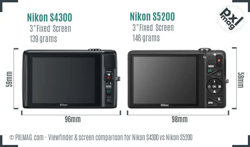 Nikon S4300 vs Nikon S5200 Screen and Viewfinder comparison