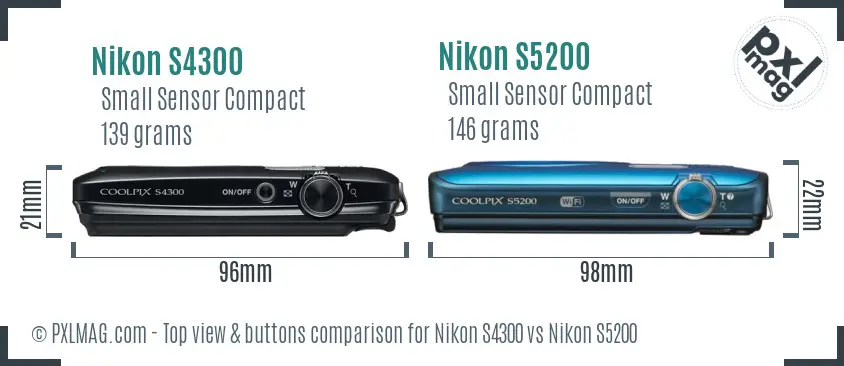 Nikon S4300 vs Nikon S5200 top view buttons comparison