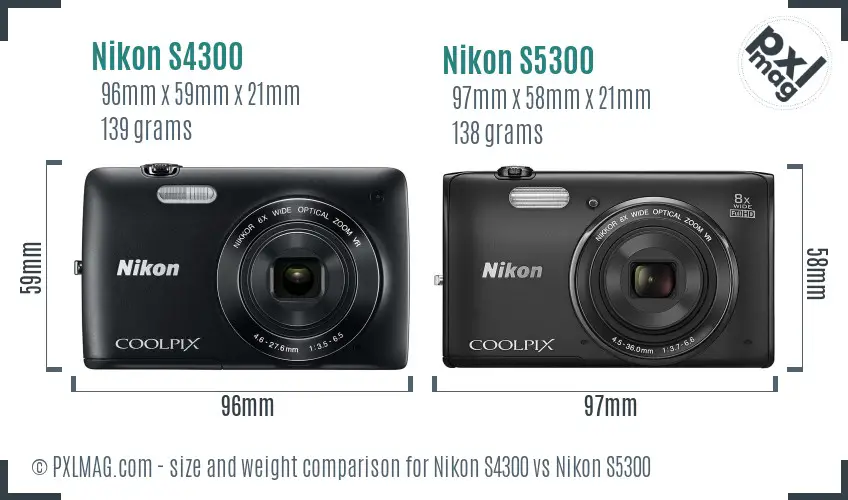 Nikon S4300 vs Nikon S5300 size comparison