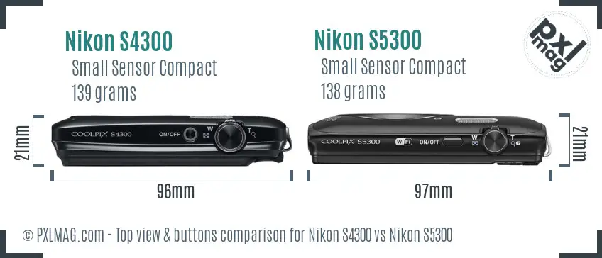 Nikon S4300 vs Nikon S5300 top view buttons comparison