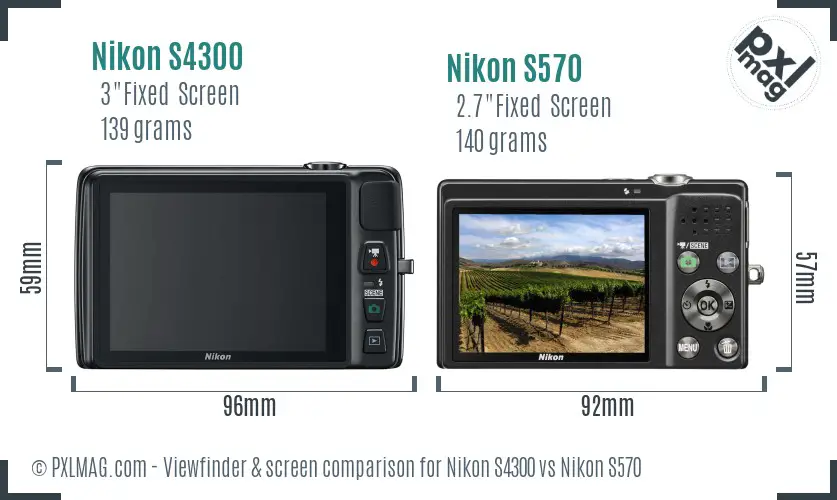 Nikon S4300 vs Nikon S570 Screen and Viewfinder comparison