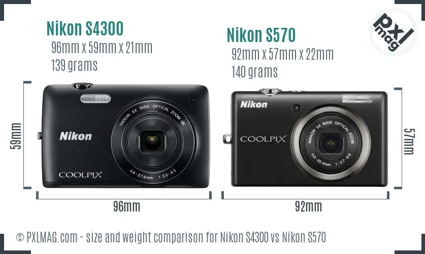 Nikon S4300 vs Nikon S570 size comparison