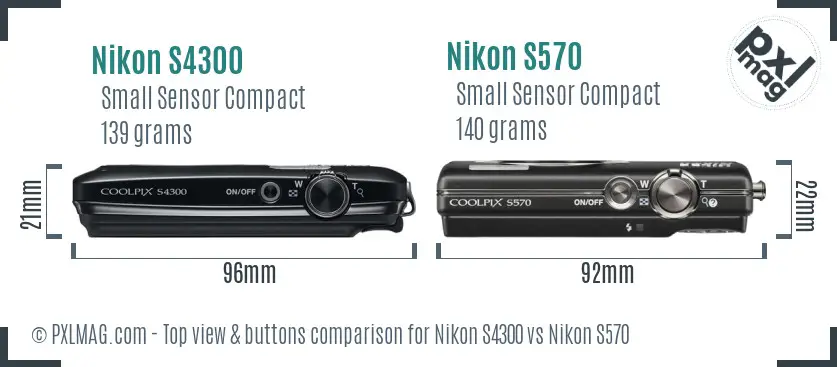 Nikon S4300 vs Nikon S570 top view buttons comparison