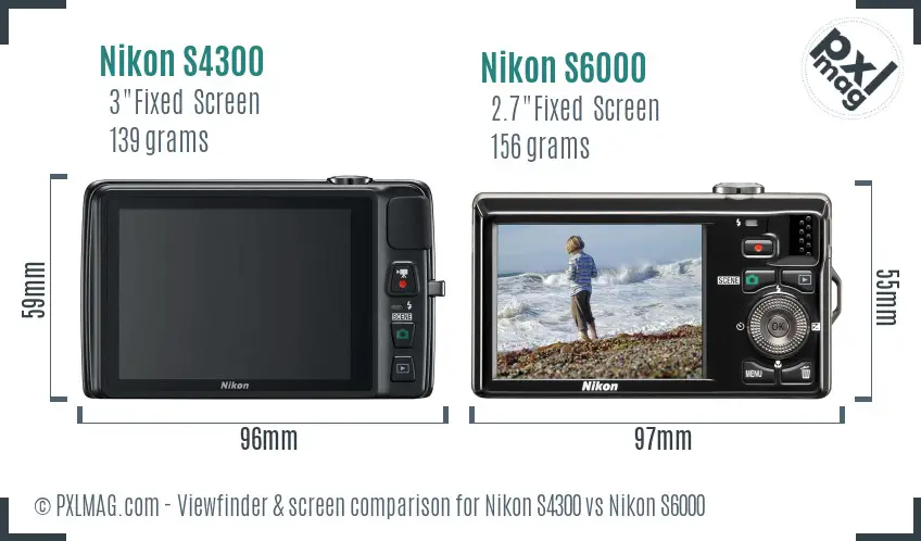 Nikon S4300 vs Nikon S6000 Screen and Viewfinder comparison