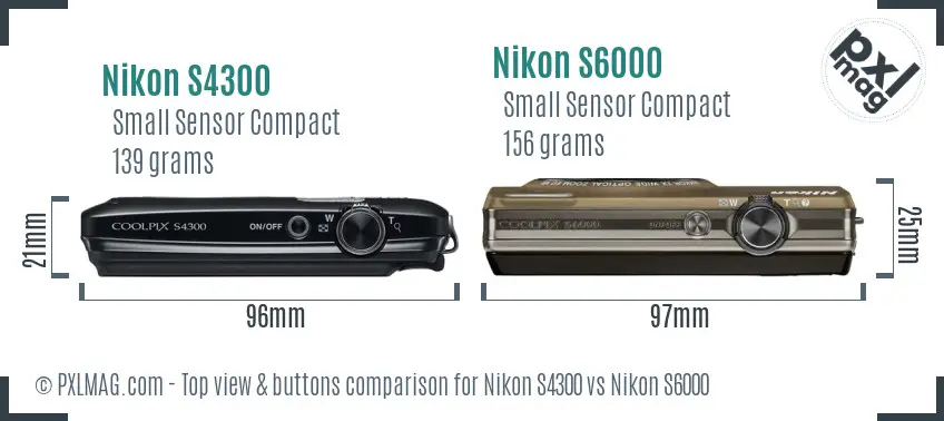 Nikon S4300 vs Nikon S6000 top view buttons comparison