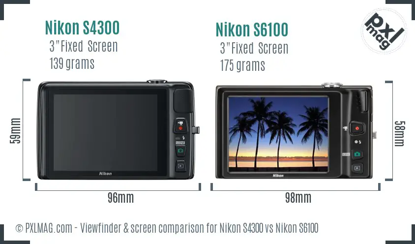 Nikon S4300 vs Nikon S6100 Screen and Viewfinder comparison