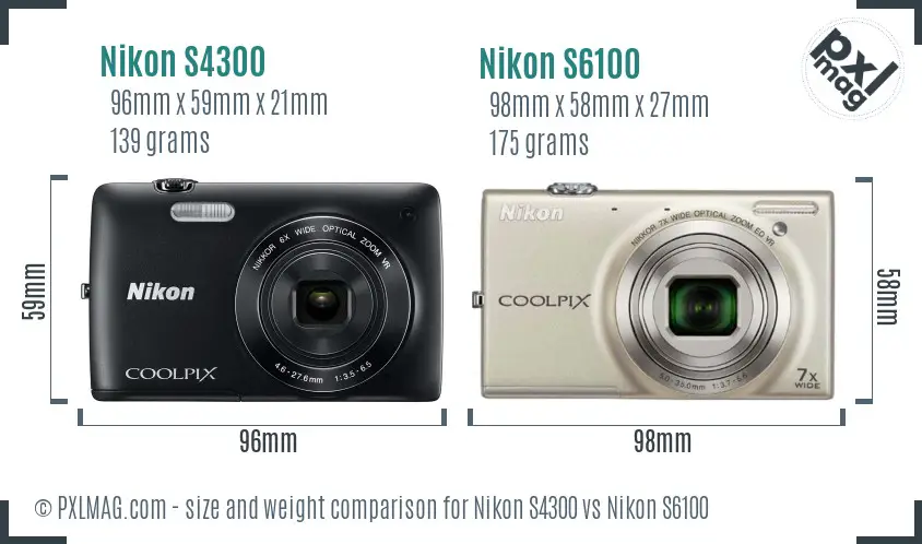 Nikon S4300 vs Nikon S6100 size comparison