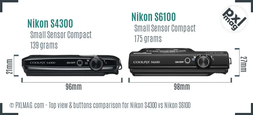 Nikon S4300 vs Nikon S6100 top view buttons comparison