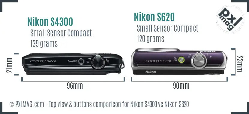 Nikon S4300 vs Nikon S620 top view buttons comparison