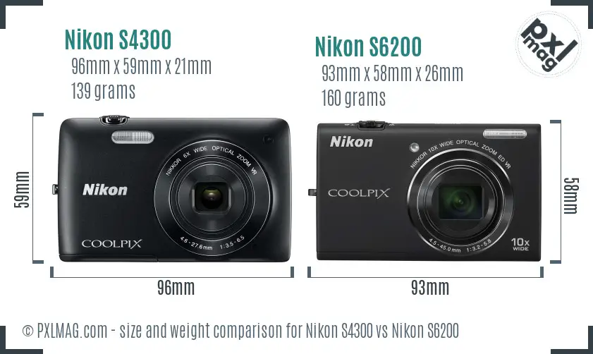 Nikon S4300 vs Nikon S6200 size comparison