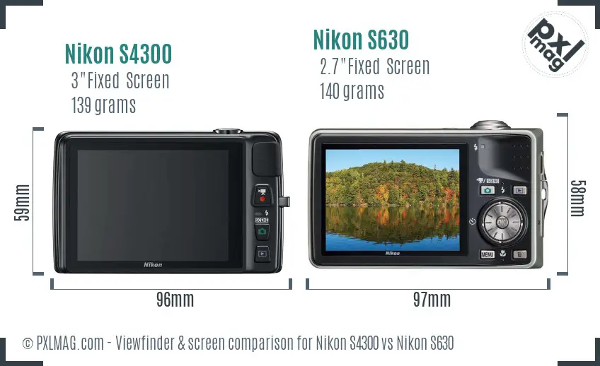 Nikon S4300 vs Nikon S630 Screen and Viewfinder comparison
