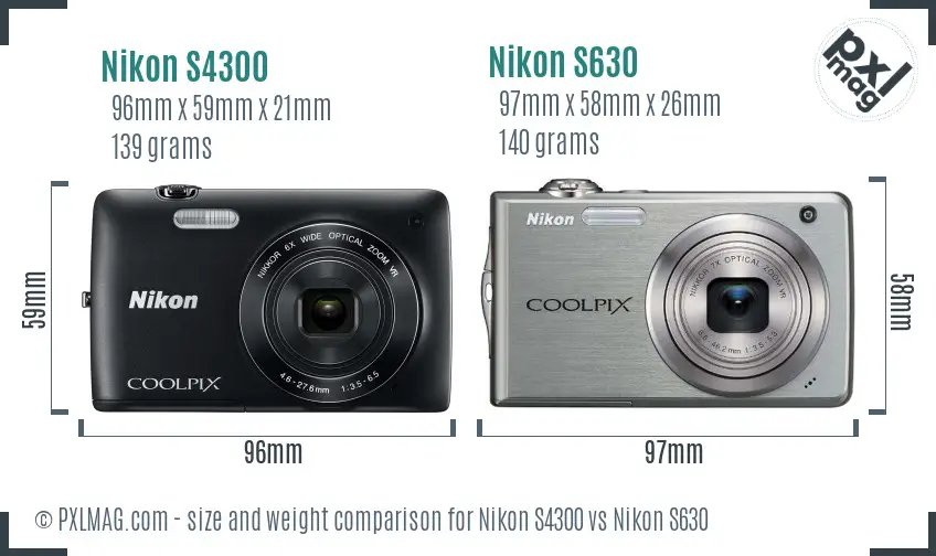 Nikon S4300 vs Nikon S630 size comparison