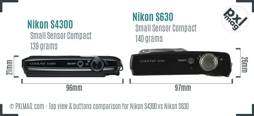 Nikon S4300 vs Nikon S630 top view buttons comparison