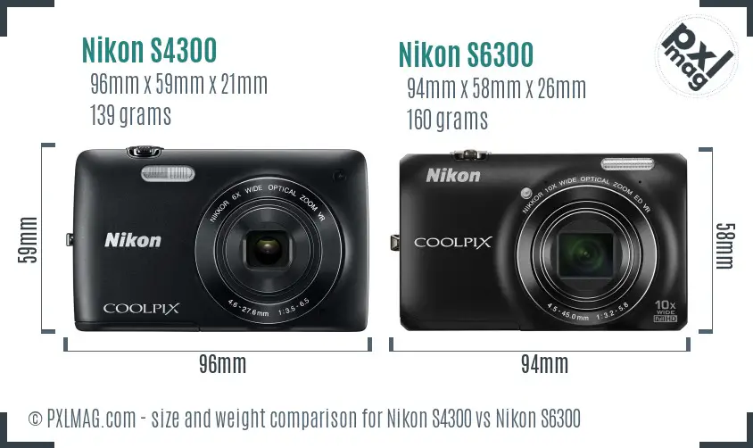 Nikon S4300 vs Nikon S6300 size comparison