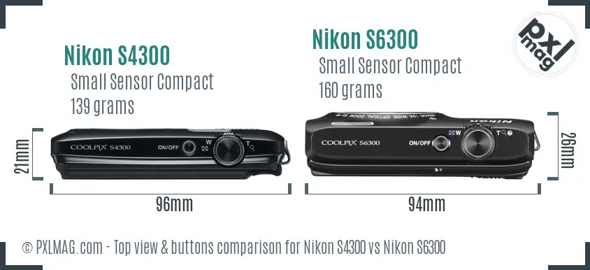 Nikon S4300 vs Nikon S6300 top view buttons comparison