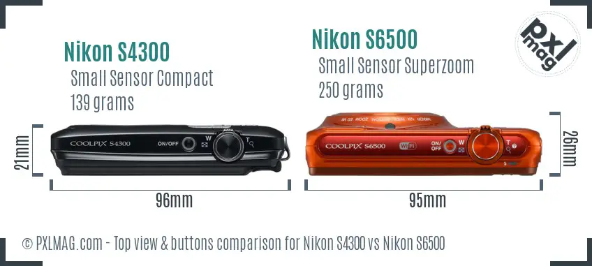 Nikon S4300 vs Nikon S6500 top view buttons comparison