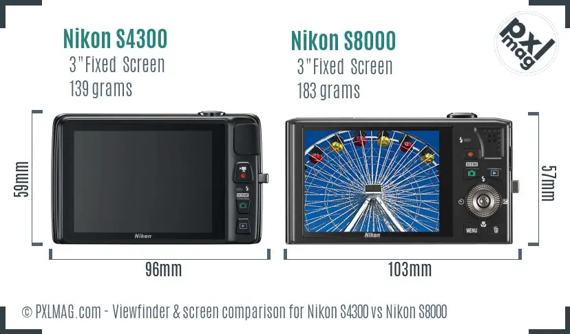 Nikon S4300 vs Nikon S8000 Screen and Viewfinder comparison
