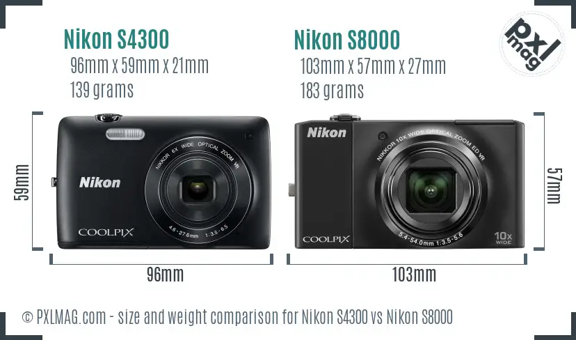 Nikon S4300 vs Nikon S8000 size comparison