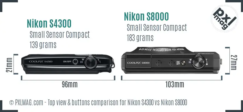 Nikon S4300 vs Nikon S8000 top view buttons comparison