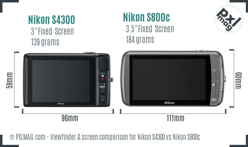 Nikon S4300 vs Nikon S800c Screen and Viewfinder comparison