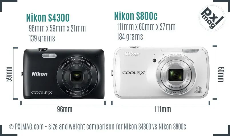 Nikon S4300 vs Nikon S800c size comparison