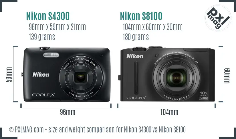 Nikon S4300 vs Nikon S8100 size comparison