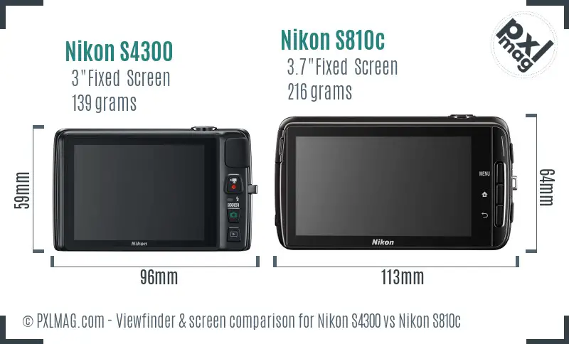 Nikon S4300 vs Nikon S810c Screen and Viewfinder comparison